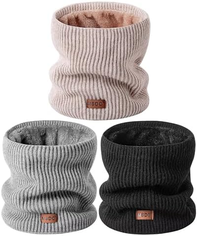 MSDC Winter Neck Gaiters for Men 3 Pack,Neck Warmer Men Women with Thermal Thick Warm Fleece Lined Cold Weather,Mens Scarf Winter Ski Face Mask Cover Windproof Scarves（Black,Oatmeal，Grey）