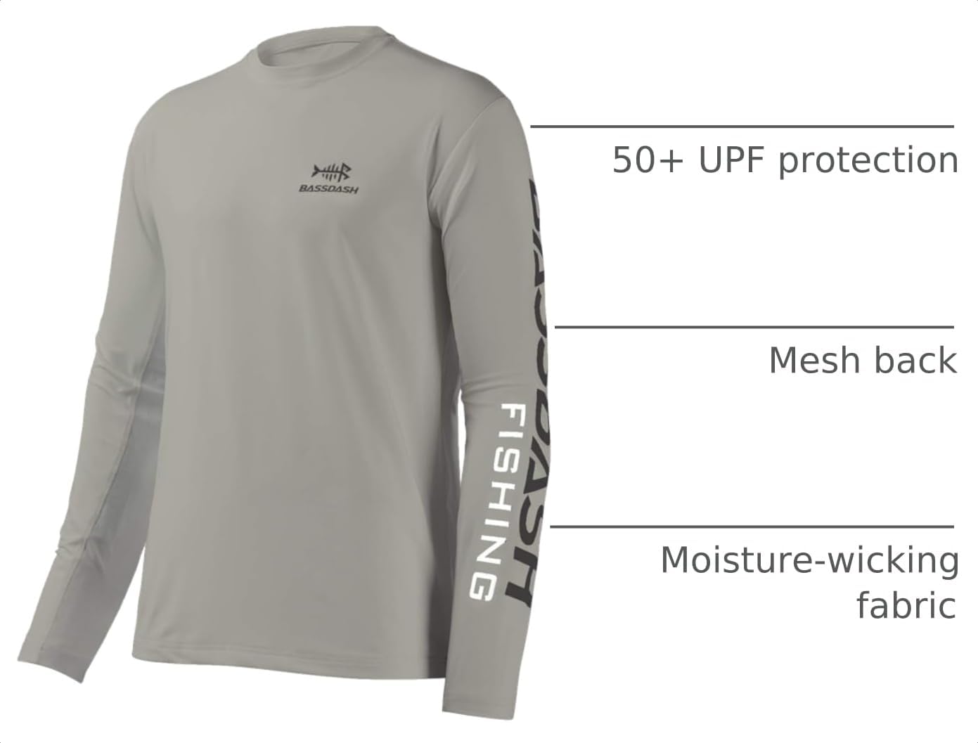 BASSDASH Fishing T Shirts for Men UV Sun Protection UPF 50+ Long Sleeve Tee T-Shirt