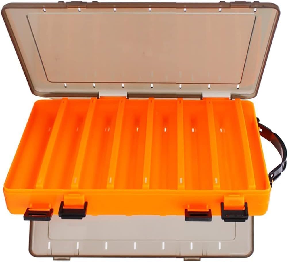 Double-Sided Fishing Lure Hook Tackle Box Visible Hard Plastic Clear Fishing Lure Bait Squid Jig Minnows Hooks Accessory Storage Case Container (Clear-14 Slots)