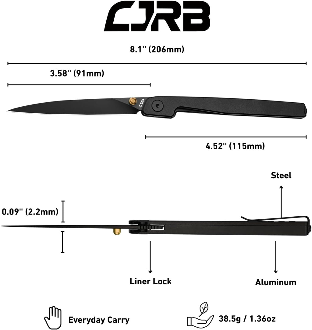 CJRB Lanky Pocket Knife for Men, 3.58" AR-RPM9 Steel Blade, Liner Lock