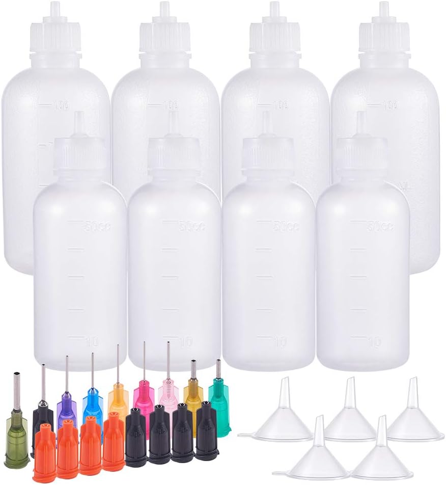 BENECREAT 8 Packs 1.7/3.4oz Multi-purpose DIY Precision Tip Applicator Bottles Set, Fine Needle Tip Glue Applicator Squeeze Bottles for DIY Quilling, Acrylic Paint Artwork Hobbies, Oil Bottle