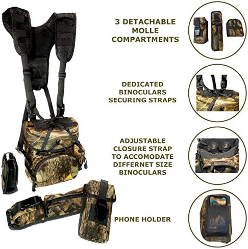 Binoculars Harness Case Pack, Bino Pack with Rangefinder Compartment - Detachable Molle Compartments Camouflage for Hunting, Hiking and Birdwatching