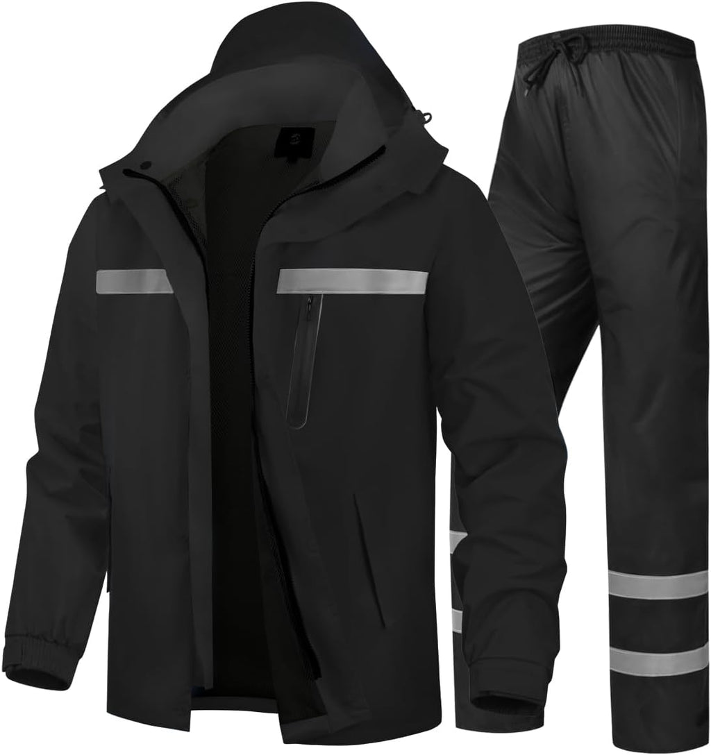 Men's Rain Suit High Visibility Reflective Work Rain Jacket Pants for All Sport Farm Fishing Motorcycle