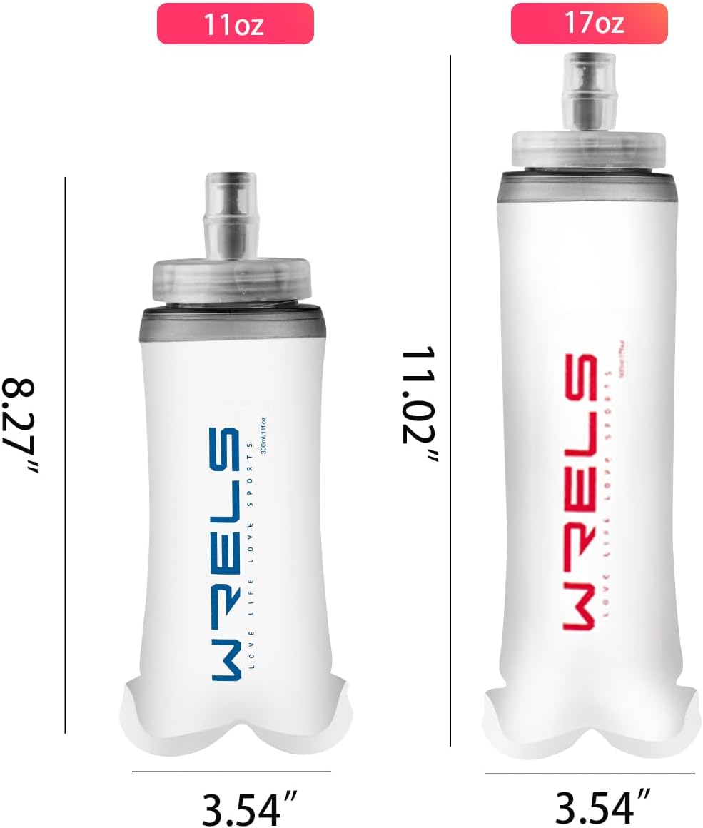 WRELS Soft Flasks Soft Running Water Flask Collapsible Soft Water Bottles Small BPA-Free for Sports Hiking Hydration Pack 500 ml/17oz，300 ml/10oz（500ml,blue）