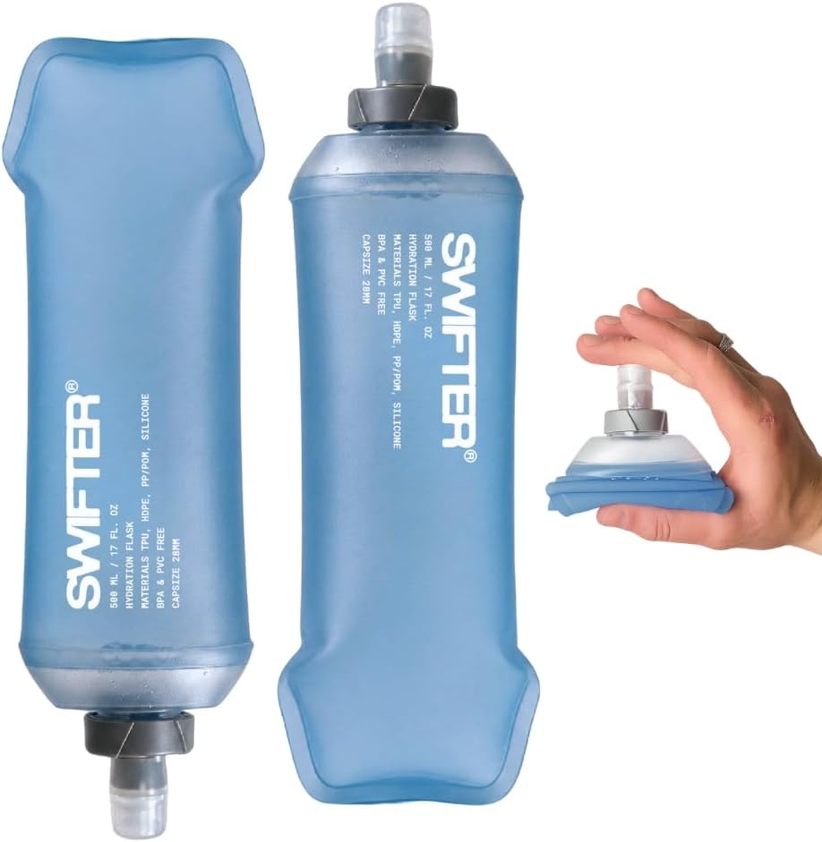 SWIFTER 2x Soft Flask 500ml | Running, Hiking, Cycling Hydration Flask | Collapsible, Leakproof, Reusable | Matt Finish, Sky Blue