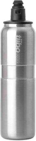 tiibo Vacuum Insulated Stainless Steel Bike Water Bottle, Double Wall, No-Squeeze, Fast Flow Sport Nozzle, Designed for Cycling, Biking, Fitness & Sports, Fits Most Bike Cages (Brushed, 23OZ)