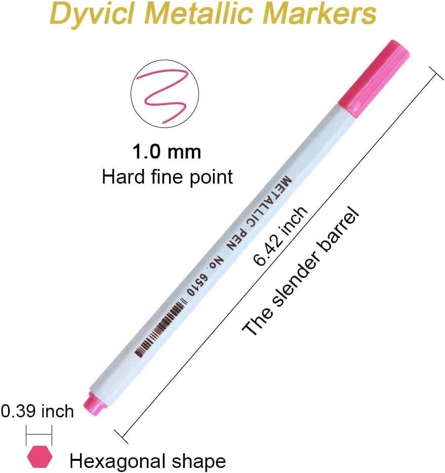 Dyvicl Metallic Marker Pens, 15 Colors Hard Fine Tip Metallic Markers for Black Paper, Adult Coloring, Card Making, Rock Painting, Scrapbooking Crafts, DIY Photo Album
