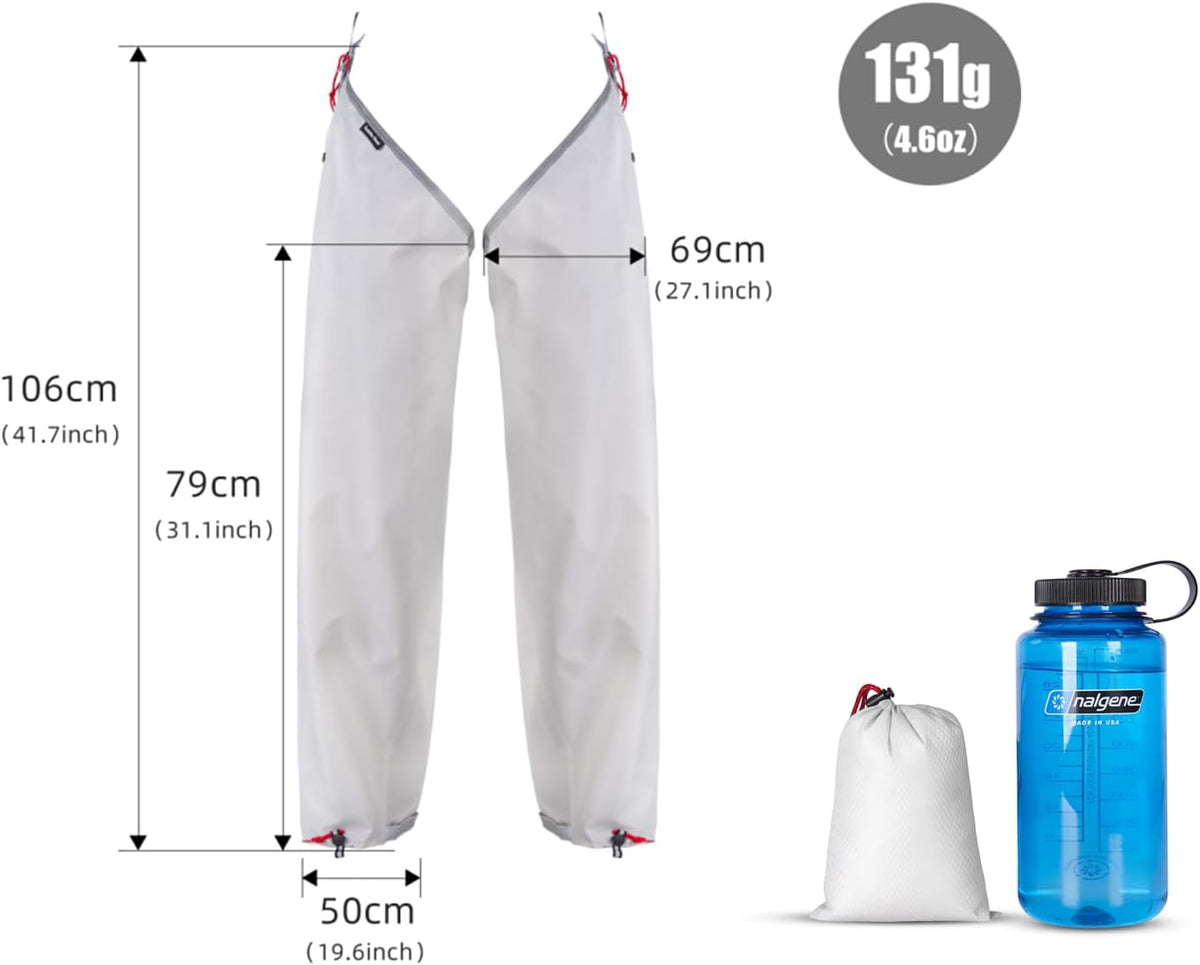 2000mm Waterproof Full Leg Gaiters, Protection for Ankle to Thigh Chaps,ltra-Lightweight Rain Pants