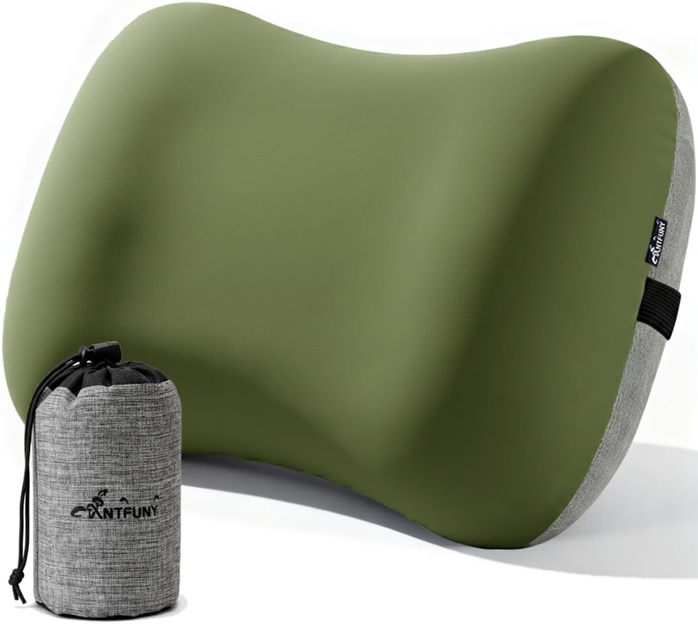 Antfuny Inflatable Neck Pillow for Camping Beach SUV Car Travel Kid Adult Small Portable Air Blow Pop Up Tent Essential Gear for Rock Chair Cot Memory Foam Sleep Pad Bag Bed Hammock Mat Accessories
