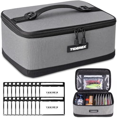 Fishing Tackle Bag with 20 DIY Soft Plastic Bait Bags, Gray