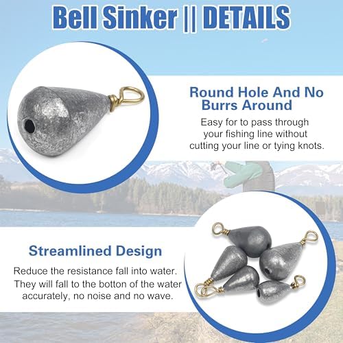 Bass Casting Sinkers Fishing Weights - 20/30pcs Bell Sinkers Drop Shot Weights with Brass Swivels for Saltwater & Freshwater