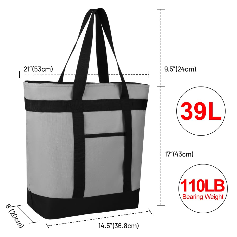 2PK Insulated Grocery Tote Bags, Large Reusable Cooler Bags with Zipper, Leakproof Thermal Shopping Bags for Food Delivery, Beach, Travel, Uber Eats & Picnic, Collapsible Personalized