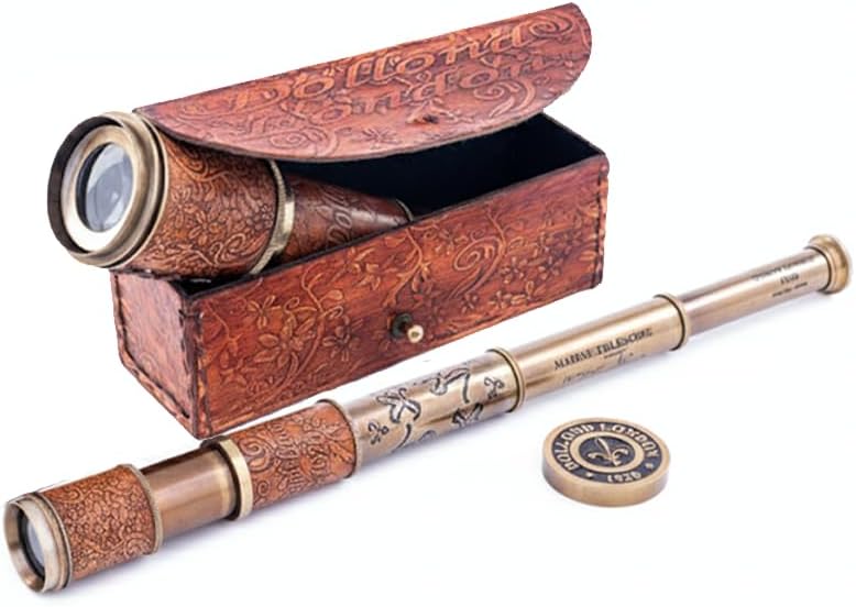 Antique Decor Spyglass, Pirate Telescope with Leather Case, Handheld Telescope for Adventure Enthusiasts, Monocular Nautical Decor for Gifting, Travellers, Dolland London, 17.5"