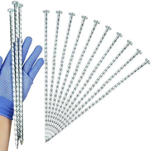 Extra-Long 14 Inch Spiral Landscape Stakes - Heavy Duty Solid Metal Spikes for Paver Edging, Weed Barrier, Trap, Tent and More (8 Pcs)