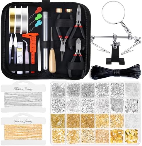 shynek 1857 Pcs Jewelry Making Supplies Kit for Adults, Jewelry Making Tools with Earring Hooks, Findings, Wires, Chains and Helping Hands for Crafts Making and Repair