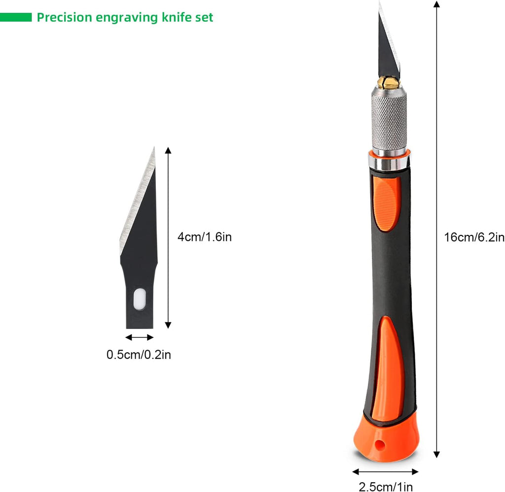 FOSHIO 2 Pack Precision Craft Knife Set with 20 Pieces Replacement Blades, Ergonomic Non-Slip Handle Hobby Knife with Protective Cover for Art, Craft Scrapbooking, Stencil (Orange)