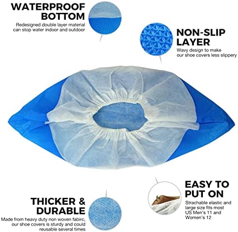 Heavy Duty Shoe Covers Disposable Non Slip Waterproof, 50 Pack, Double Layer Bottom, Extra Heavy Duty Durable Booties, One Size Fits Most