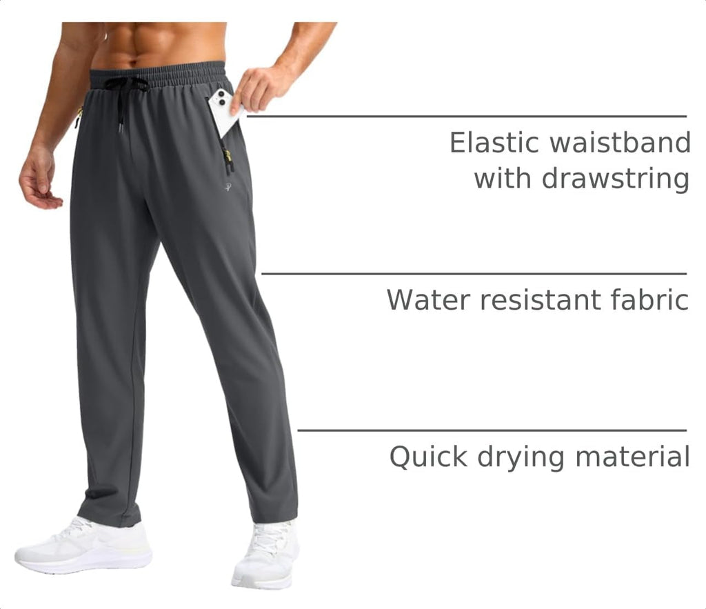 Pudolla Men's Lightweight Hiking Pants Quick Dry Outdoor Sweatpants with Zipper Pockets for Athletic Workout Casual Travel