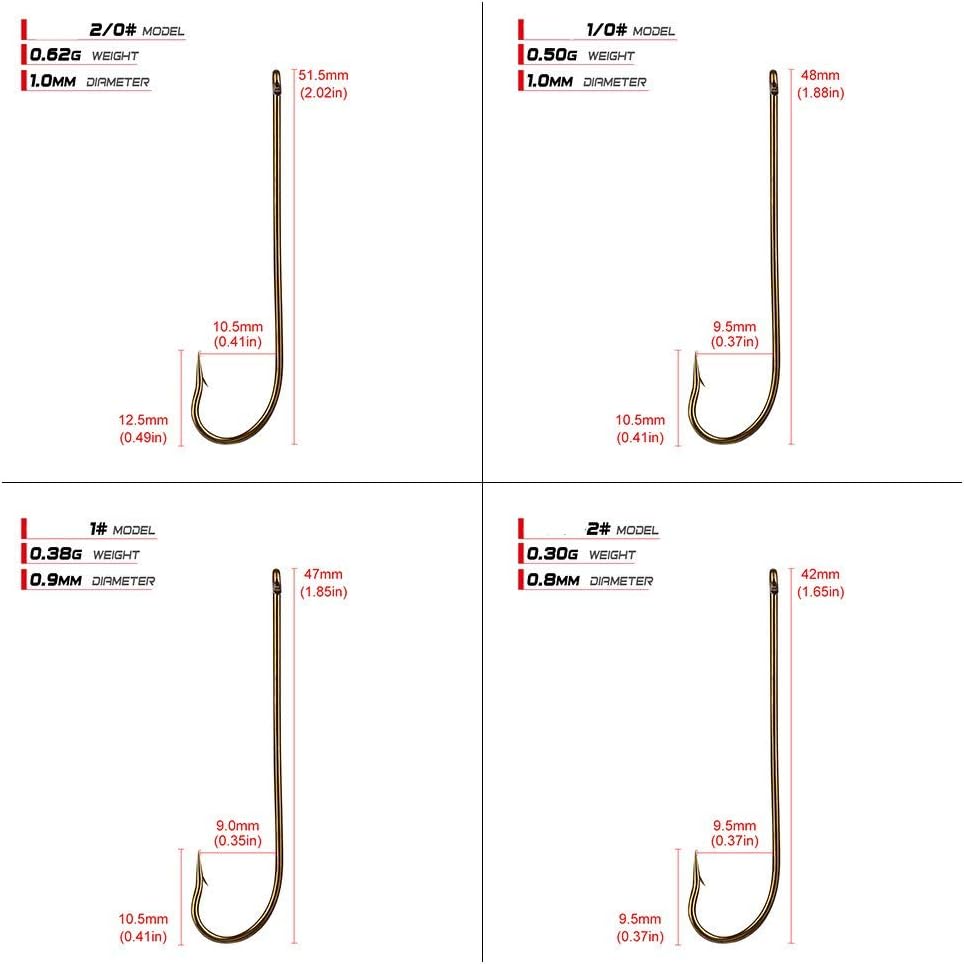 100pcs Long Shank Fishing Hooks High Carbon Steel Fly Tying Jig Hooks Super Sharp Barbed Hook Tips Tan Color 13 Sizes for Choice