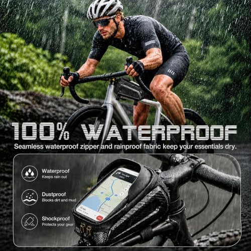 Susbie Bike Frame Bag,Waterproof EVA Hard Shell,Bike Phone Mount Holder Bag