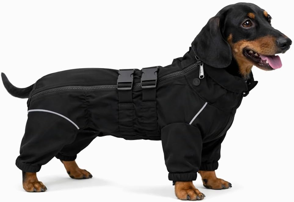 Lovelonglong Waterproof Dog Raincoat – 4-Leg Full Body Dog Rain Suit with Reflective Strips & Leash Opening, Outdoor Dog Jacket for Rainy Weather