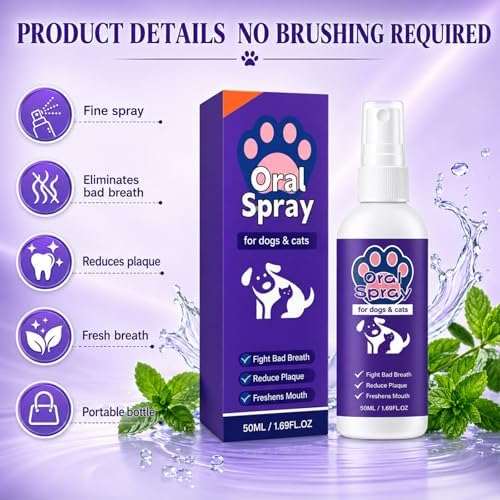 2PCSPet Oral Spray, Pet Breath Freshener Spray Oral Care Cleaner, Pet Oral Care for Dogs & Cats,No-Brush Oral Care Spray,50ML