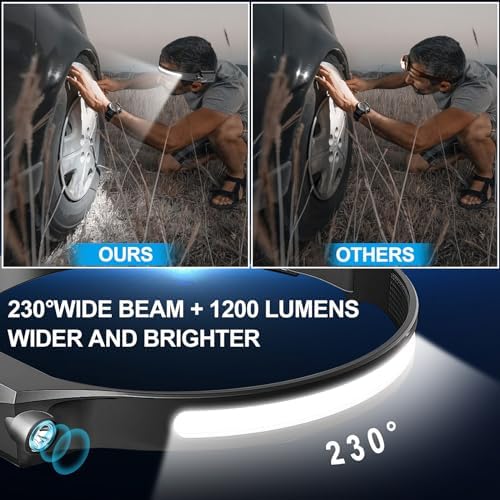 Bud K Headlamp Rechargeable 4Pack, 6 Mode Headlamps for Adults 1200Lumens LED Headlamp,230°COB Wide Beam Headlight Bright Headlamps Flashlight for Camping Accessories Gear, Hiking,Running