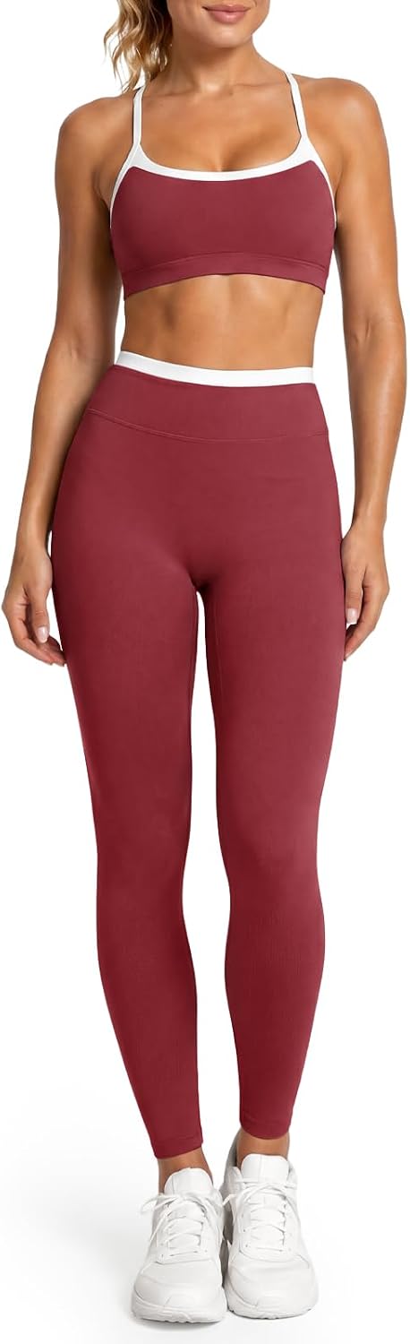 Aoysky Womens 2 Piece Workout Yoga Sets Color Block Matching Leggings Set