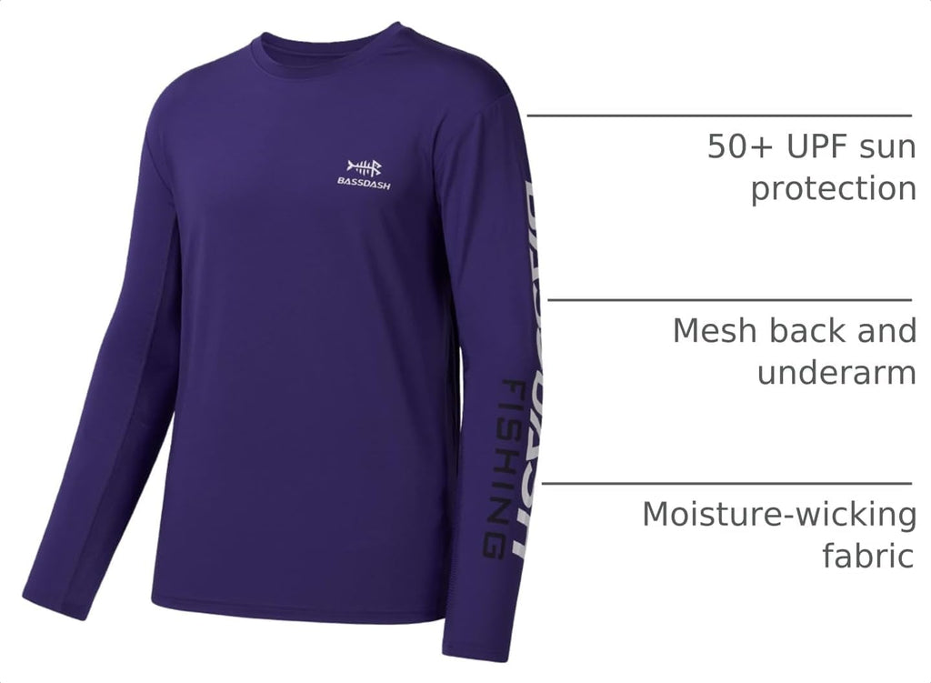 BASSDASH Fishing T Shirts for Men UV Sun Protection UPF 50+ Long Sleeve Tee T-Shirt