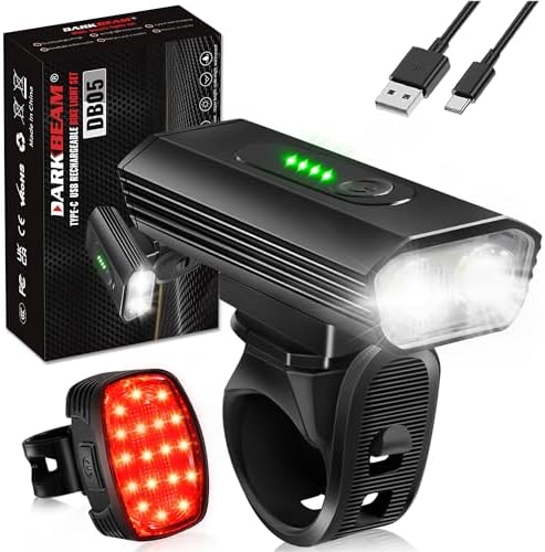 DARKBEAM Bike Headlight Rechargeable USB-C, Bicycle Lights 4000LM