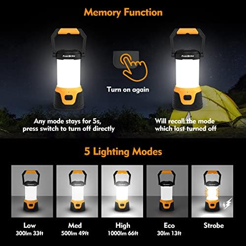EverBrite 1000 Lumens Rechargeable LED Camping Lantern with Memory Function