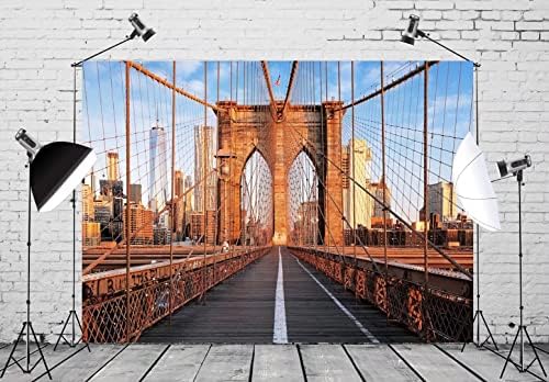 BELECO 7x5ft Fabric Brooklyn Bridge Backdrop New York Iconic Building City Backdrop American Travel Landmark Photo Wedding Photography Background Kids Adults Lovers Portrait Shoot Studio Video Props