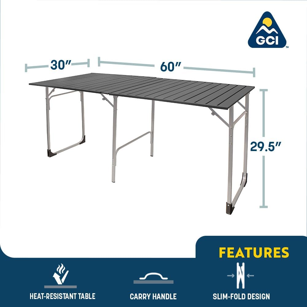 GCI OUTDOOR Slim-Fold Table XL | Portable Outdoor 4-6 Person Dining Table, Heat Resistant Aluminum Tabletop, Perfect for Barbecues, Camping, Picnics & Tailgating