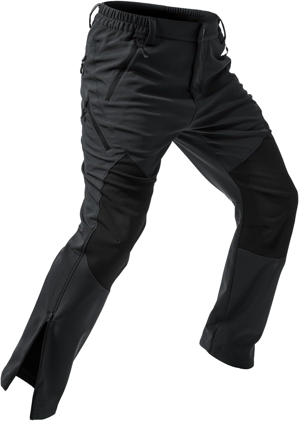 Moosehill Mens Fleece-Lined Hiking Pants: Extended Leg Zippers 7 Pockets