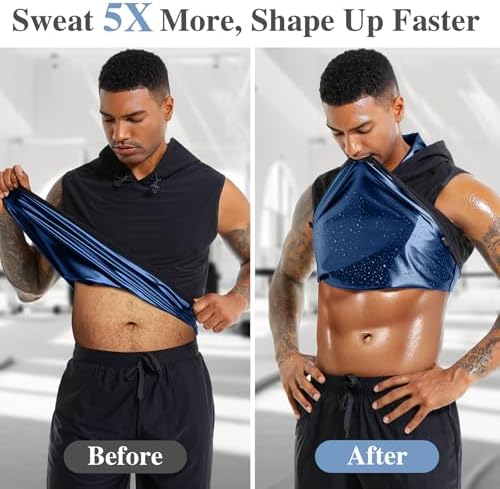 Sauna Shirt for Men Heat Trapping Workout Vest Hoodies Mens Tank Top Sleeveless Sweat Suit for Boxing Exercise Gym