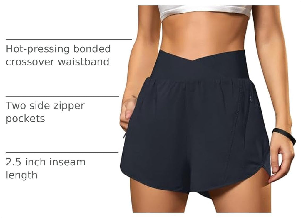 Blooming Jelly Women's Athletic Running Shorts Crossover Gym Workout Shorts