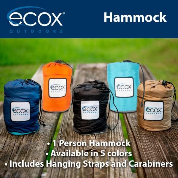 ecox Outdoors Parachute Hammock Single with 2 Tree Straps, Portable Lightweight Nylon Comfortable for Backpacking, Camping, Travel, Beach, Backyard, Patio, Hiking