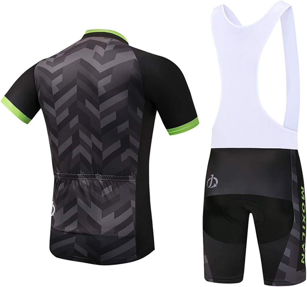 Men's Quick-Dry Cycling Jersey Set Road Bike Bicycle Shirt + Bib Shorts with 9D Gel Pad MTB Riding Clothing Kit