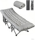 WLIVE 1200D Oxford Camping Cot with Washable Mattress for Adults, Greige