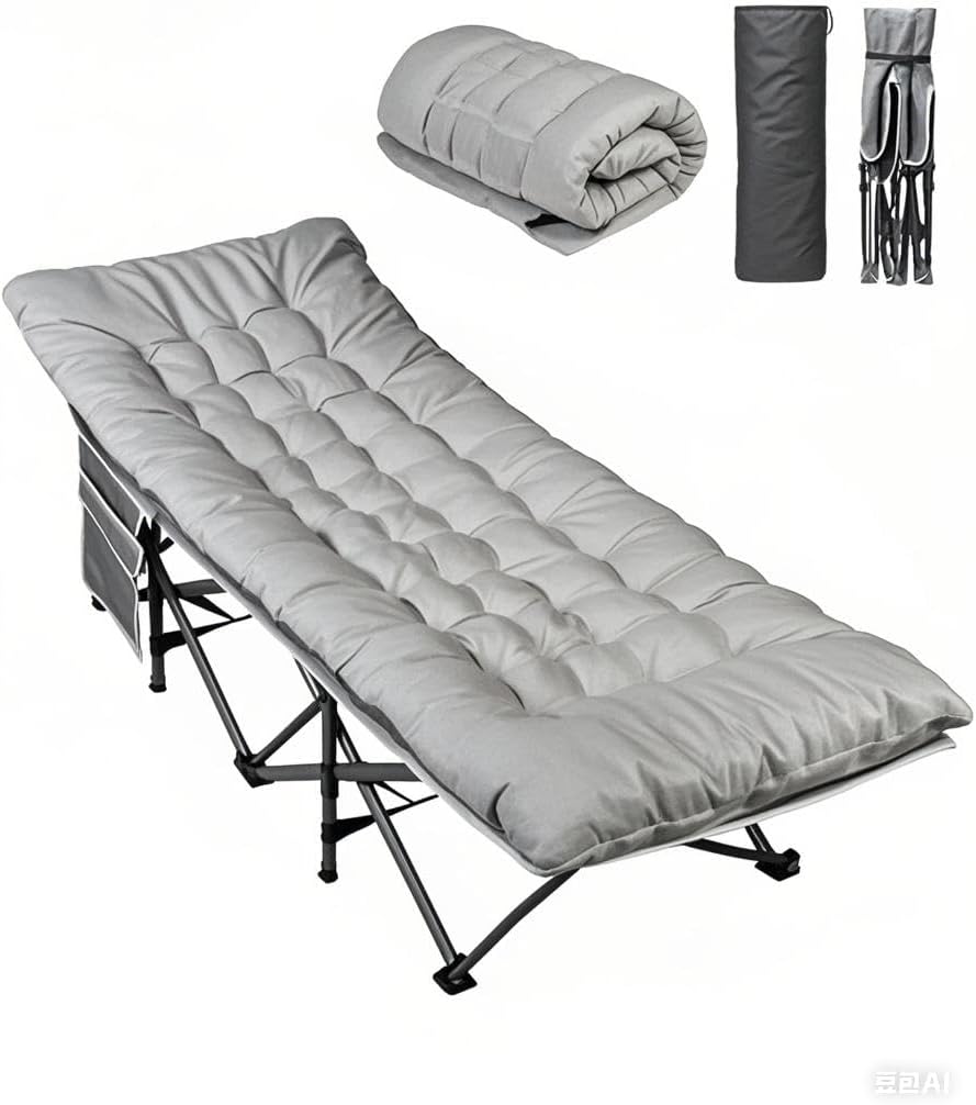 WLIVE 1200D Oxford Camping Cot with Washable Mattress for Adults, Greige