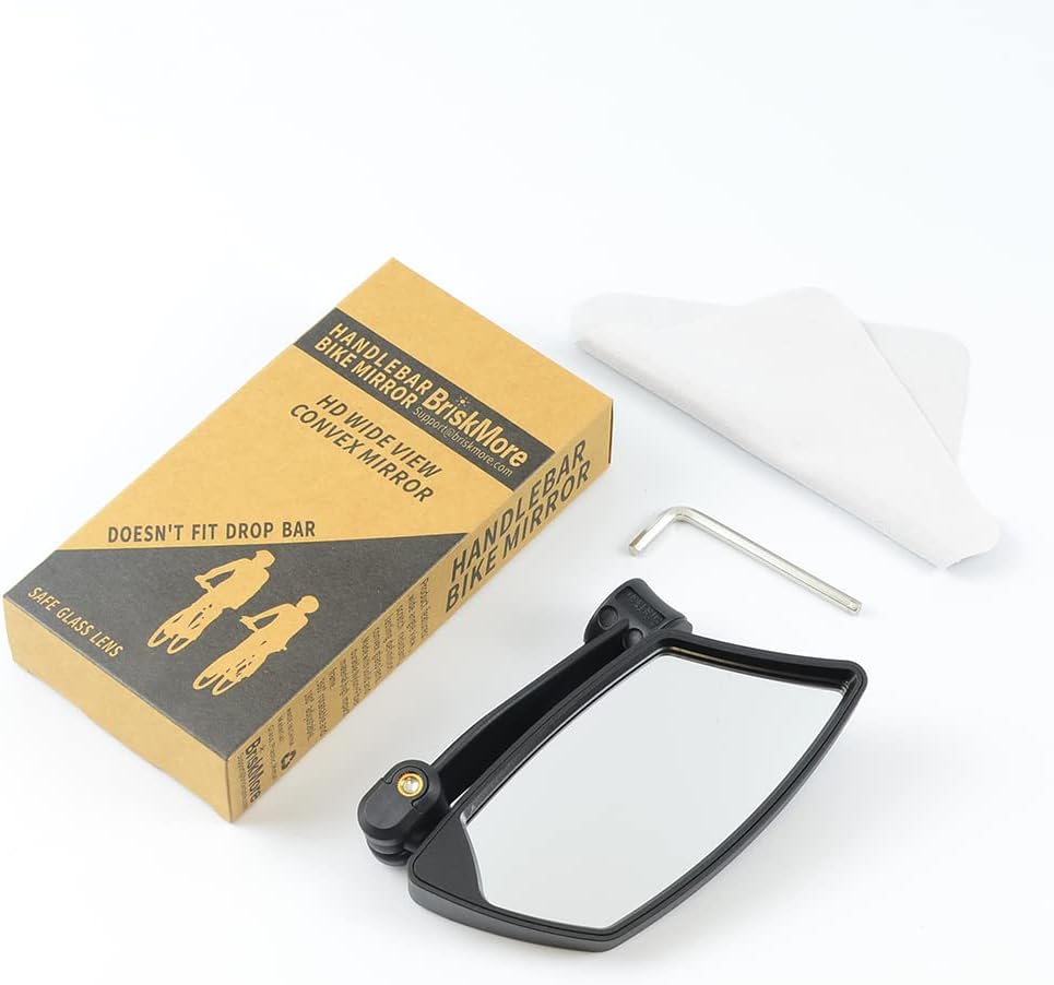 BriskMore Handlebar Bike Mirror - HD Blast-Resistant, Adjustable Rotatable Rearview Mirror for Left Side Bicycle