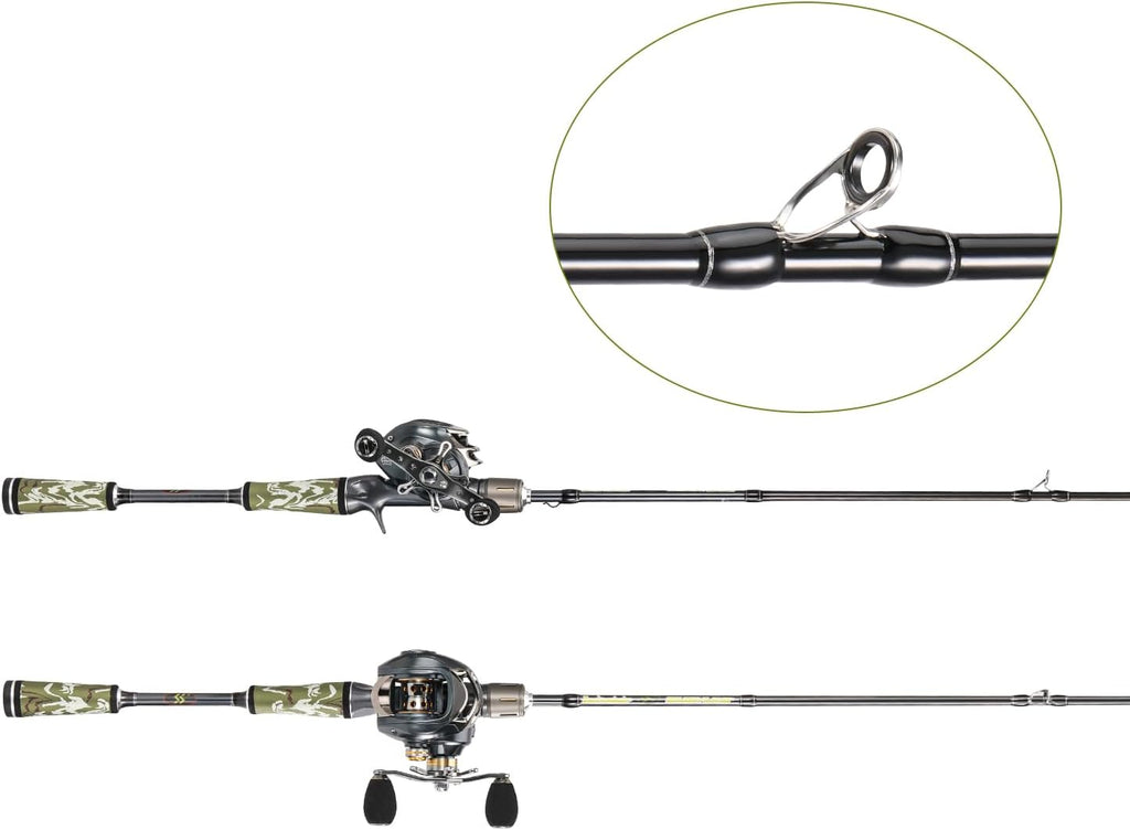 Sougayilang Baitcaster Combo for Freshwater and Inshore, 2 Piece 30Ton+24Ton Graphite Fishing Rod with SuperPolymer Handle, 7.0:1 Gear Ratio Baitcasting Reel, 11+1 Bearings, S Style Hook Keeper