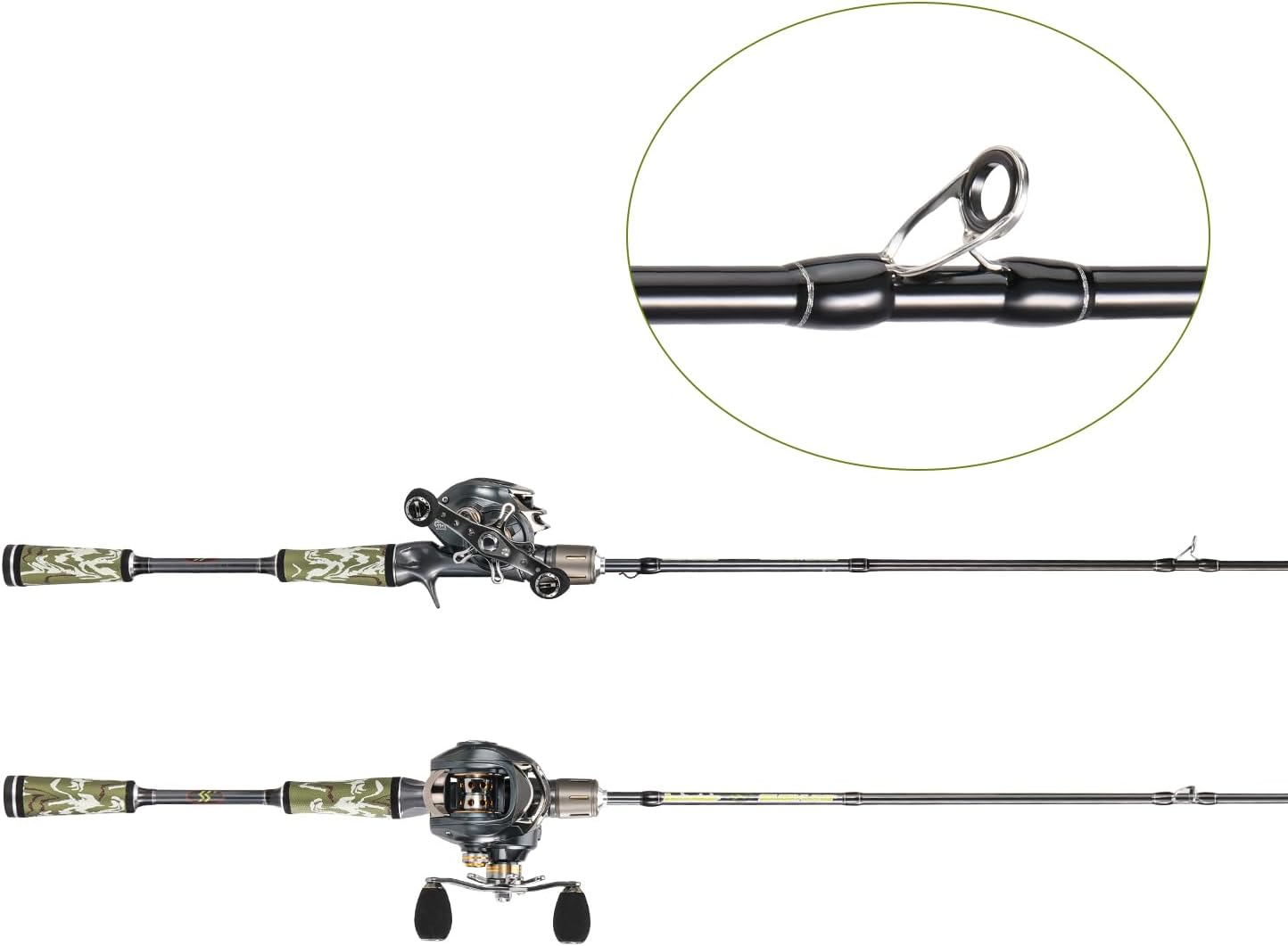 Sougayilang Baitcaster Combo for Freshwater and Inshore, 2 Piece 30Ton+24Ton Graphite Fishing Rod with SuperPolymer Handle, 7.0:1 Gear Ratio Baitcasting Reel, 11+1 Bearings, S Style Hook Keeper