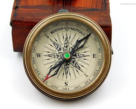 Brass Hand Made Fully Functional Compass with Leather Case & Robert Frost Poem Engraved