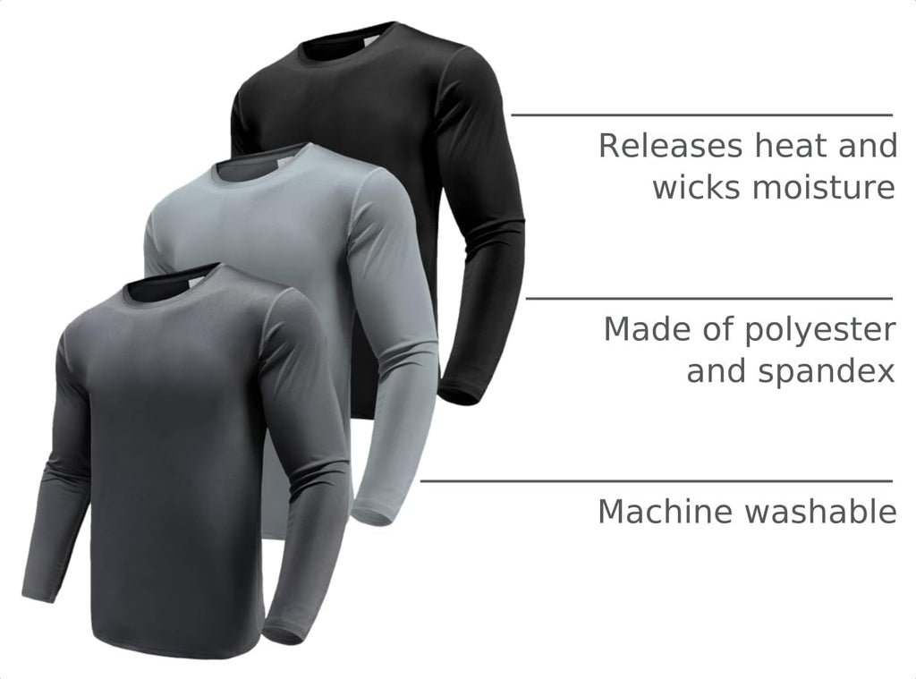 Men's 1, 3 or 5 Pack Performance Long Sleeve T-Shirts, UPF 50+ Sun Protection Shirts, Athletic Gym Workout Shirts for Running