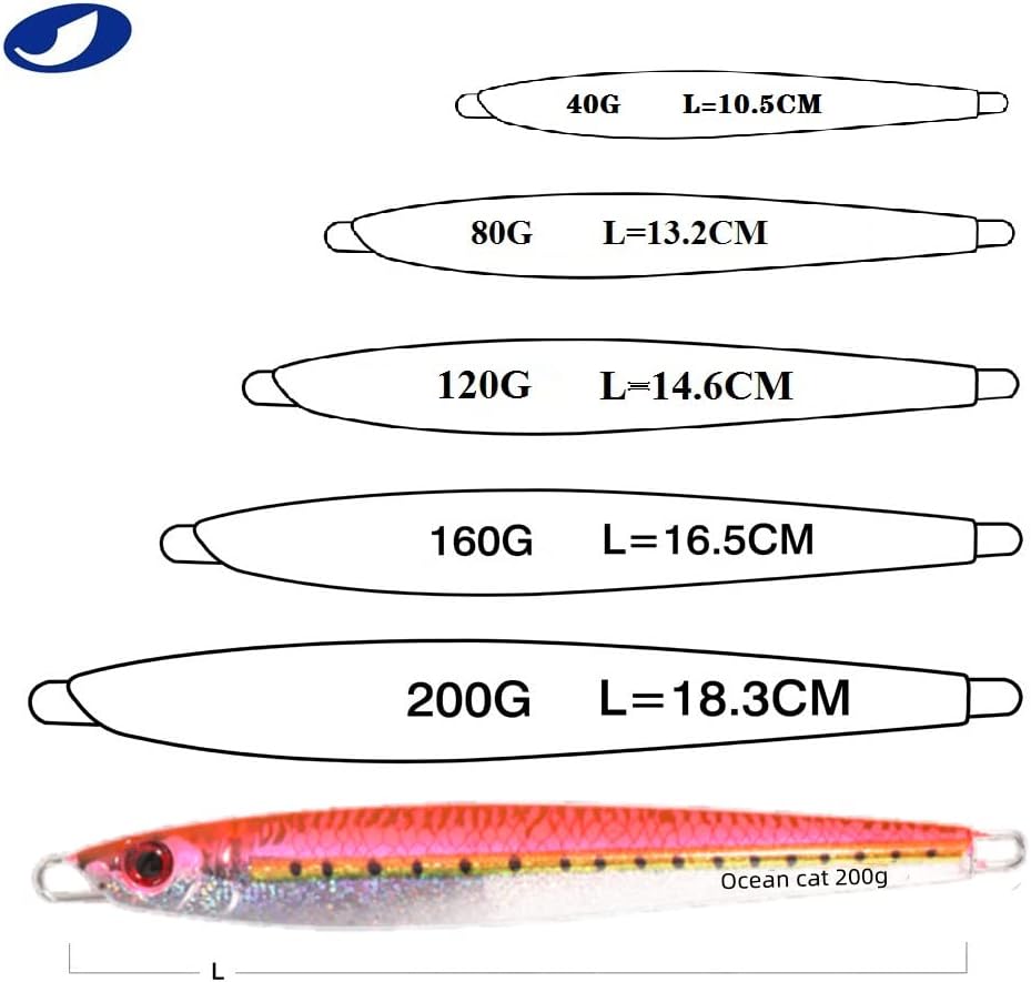 OCEAN CAT 1 PC Slow Fall Pitch Fishing Lures Sinking Lead Metal Flat Jigs Jigging Baits with Hook for Saltwater Fishing 4 Colors 160G/200G