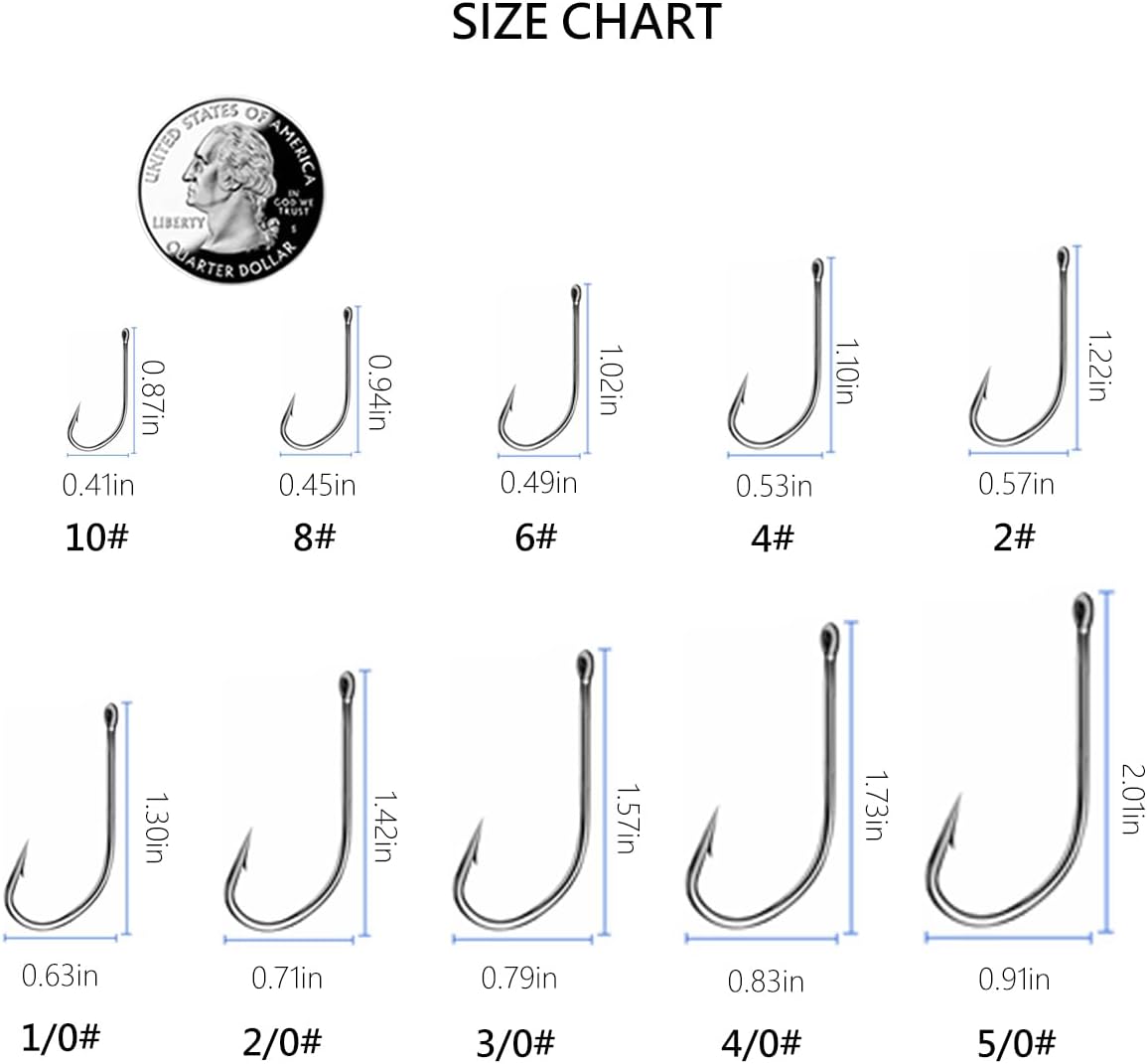 AMHDV 200pcs Forged Long Shanked Fishing Hooks for Saltwater Freshwater, Long Shank Octopus Fish Hook