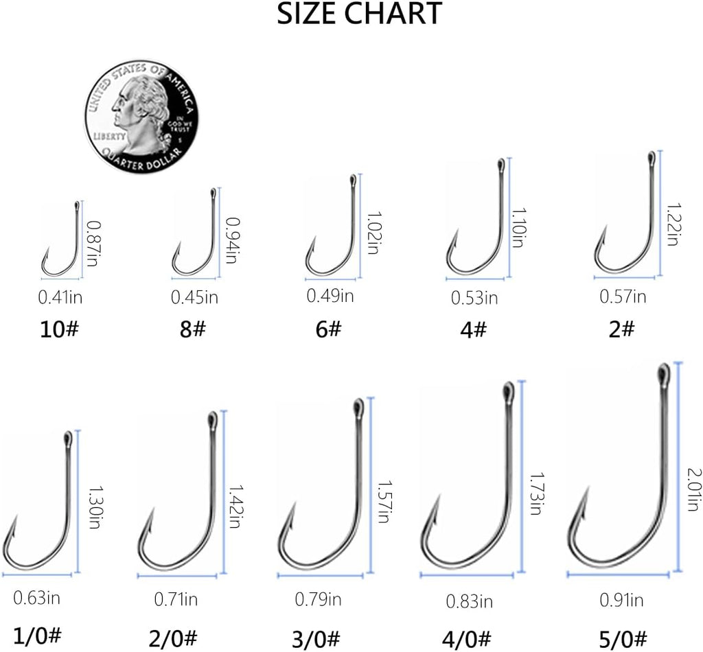 AMHDV 200pcs Forged Long Shanked Fishing Hooks for Saltwater Freshwater, Long Shank Octopus Fish Hook