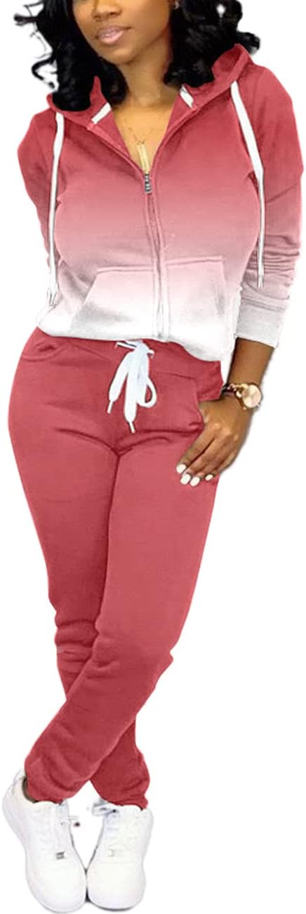 Mrskoala Two Piece Outfits for Women Tracksuit Sweat Suits Workout Jogging Sets Loungewear with Pocket Pink XXL