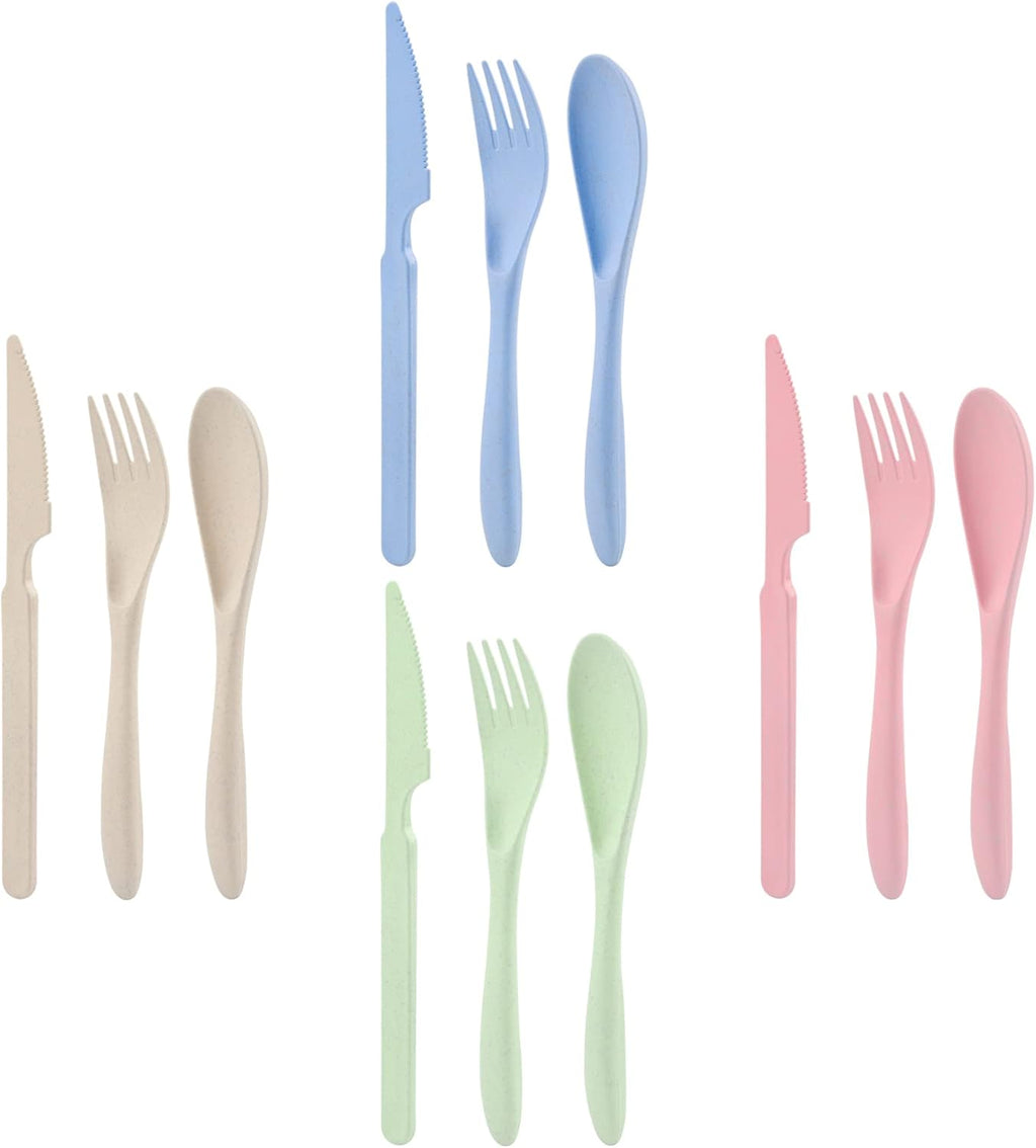 Zoyiancy 8 Sets Wheat Straw Cutlery Set, Reusable Flatware Utensils Set